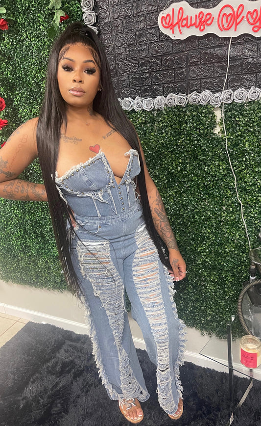 Distressed Denim Jumpsuit